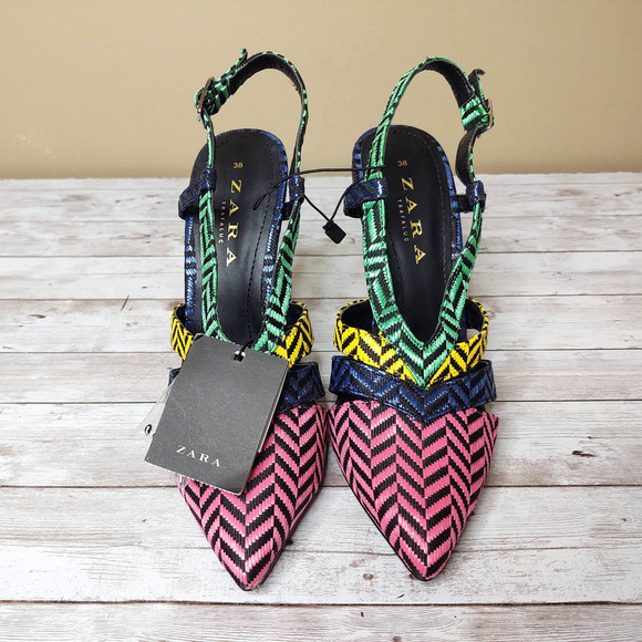 Zara Shoes - Zara Rainbow ZigZag Woven Stiletto Heels Size 38/7.5